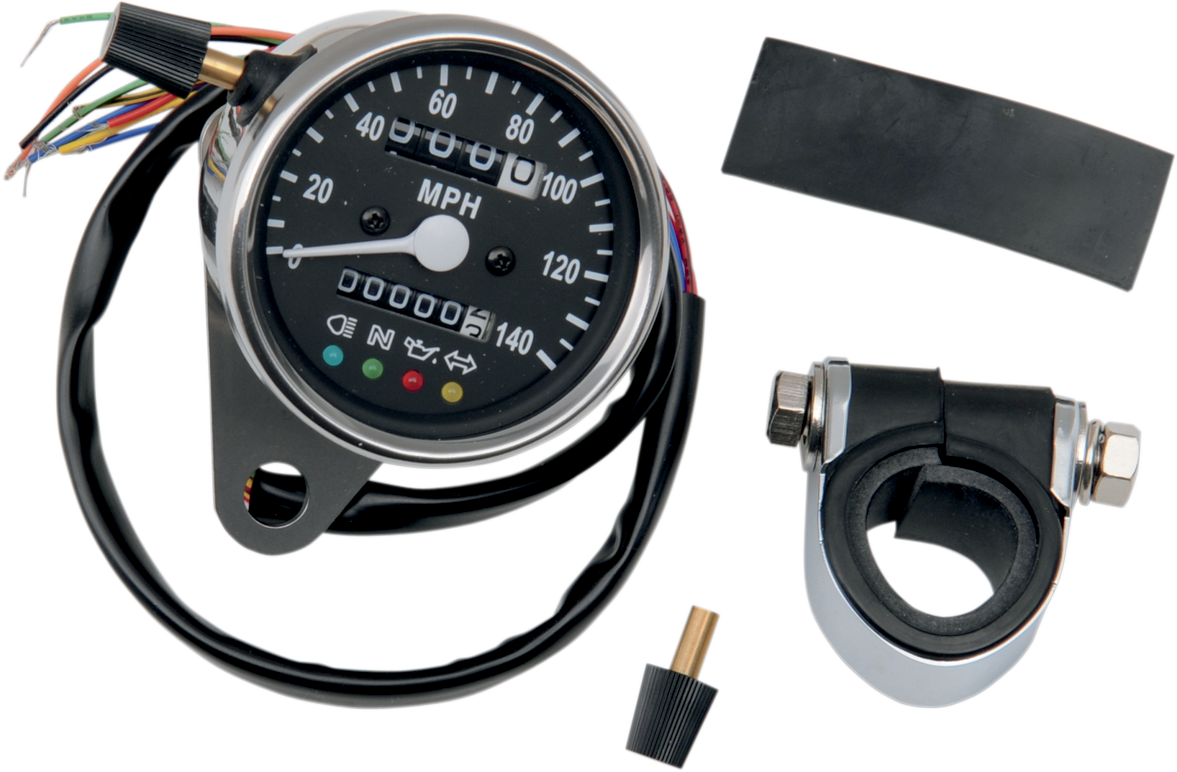 2.4" MPH Mini Mechanical Speedometer with LED Indicators - Black Face - 2240:60 Ratio