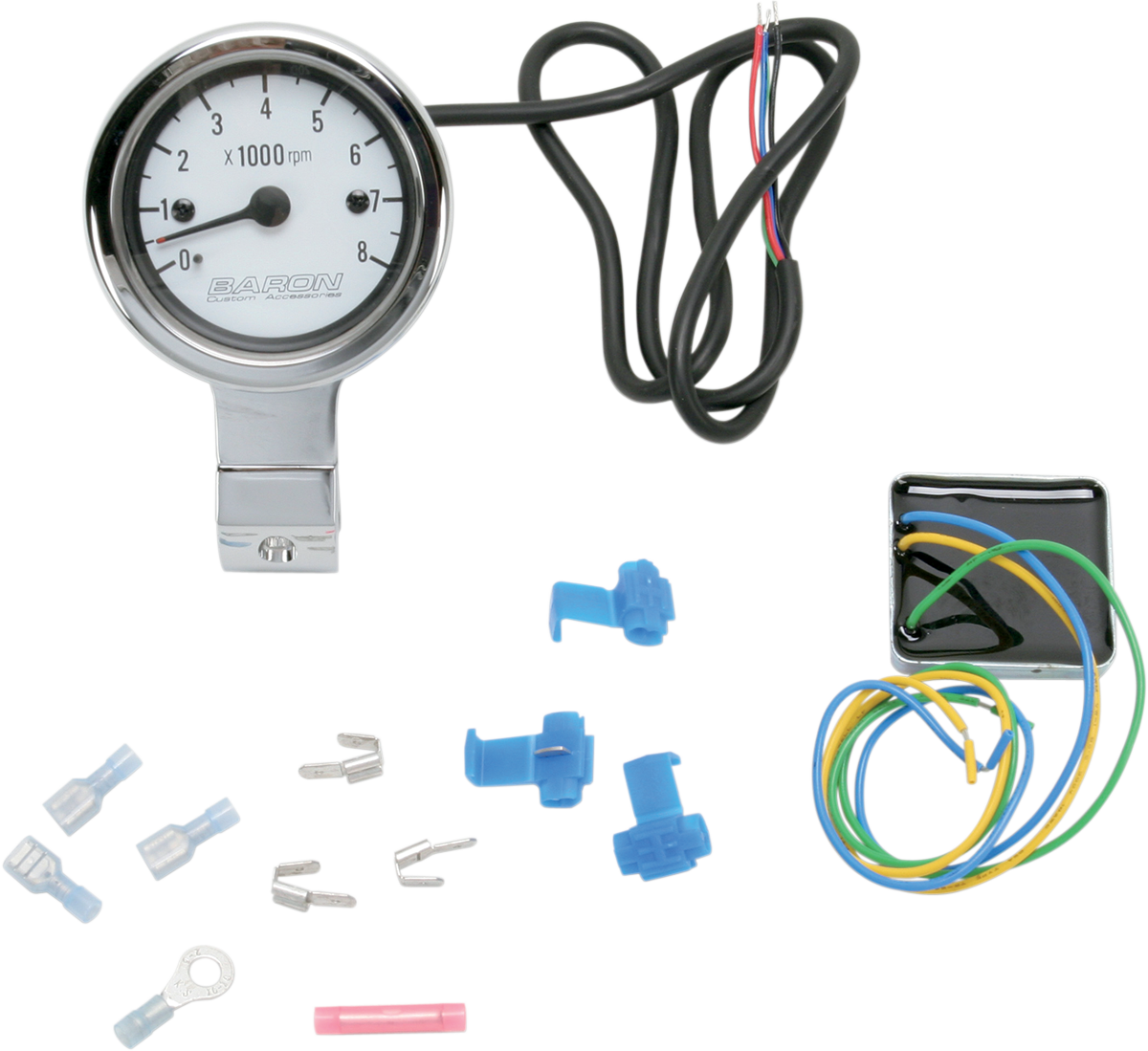 3" Bullet Electronic Tachometer Fits 1-1/4" Bar - Chrome - White Face - 3.5" L x 2.875" D