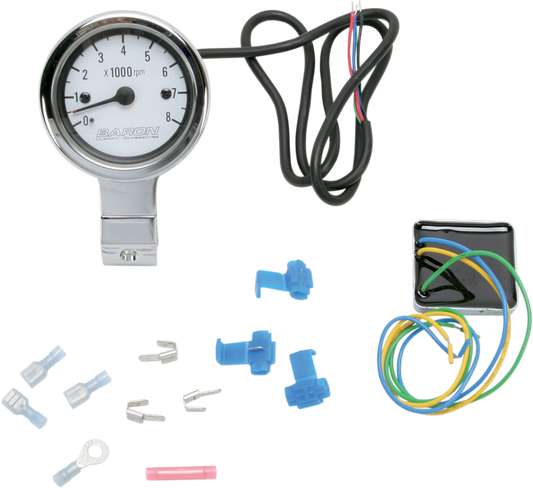 3" Bullet Electronic Tachometer Fits 1-1/4" Bar - Chrome - White Face - 3.5" L x 2.875" D