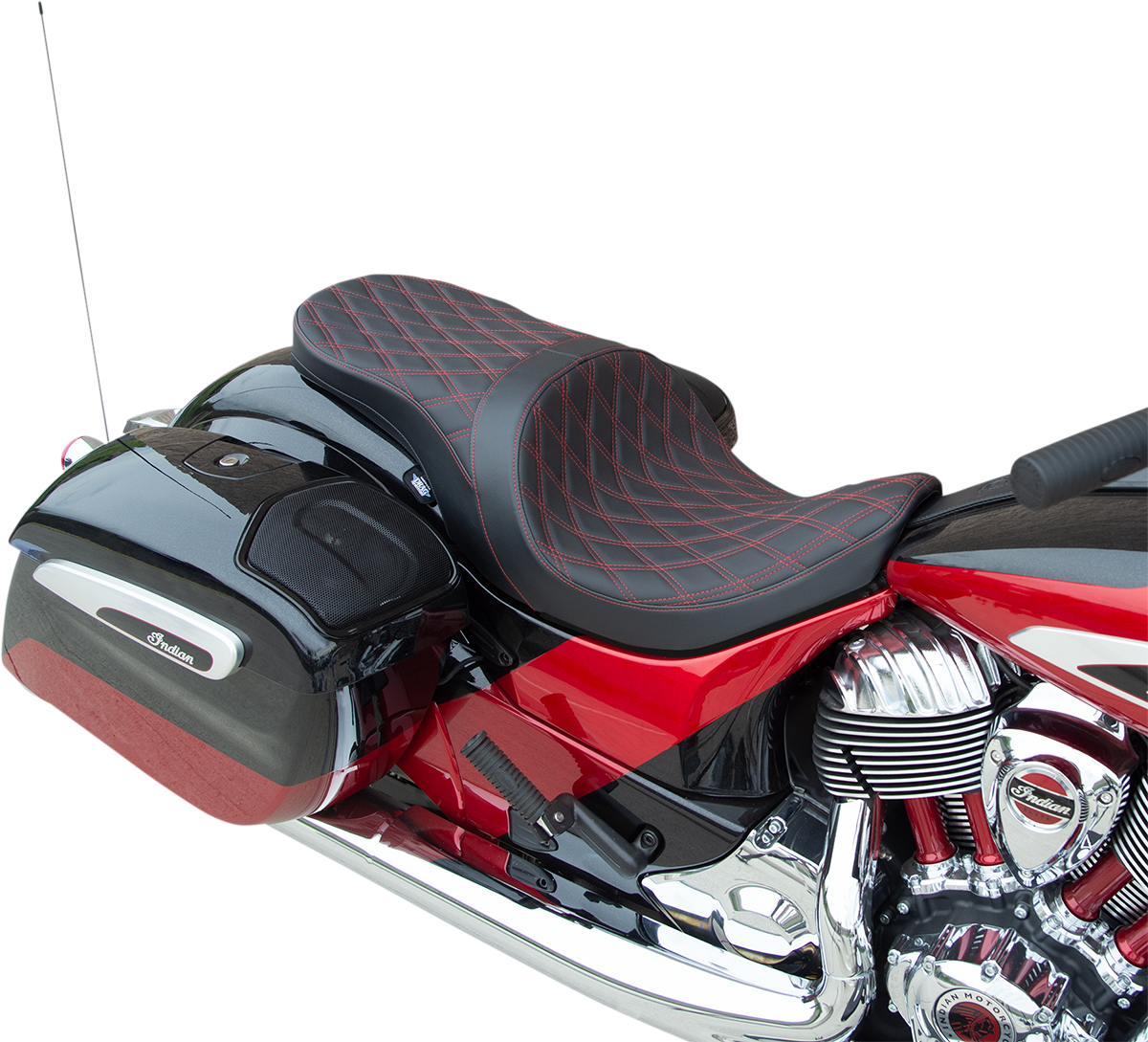 Low Profile Touring Seat - Double Diamond - Red - Solar Reflective Leather