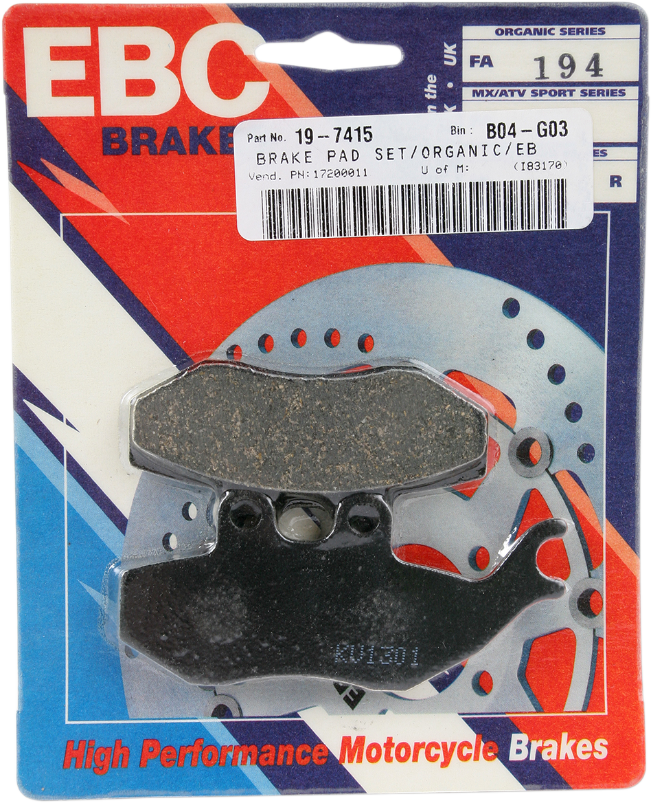 Organic Brake Pads - FA194