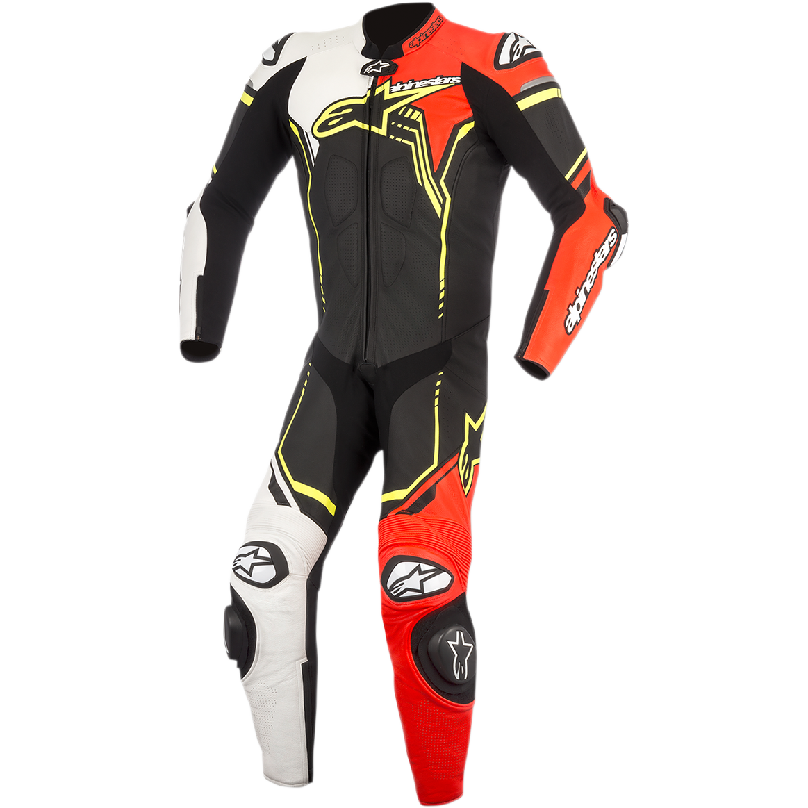 Traje de piel Alpinestars GP Plus V2 negro/blanco/rojo fluo