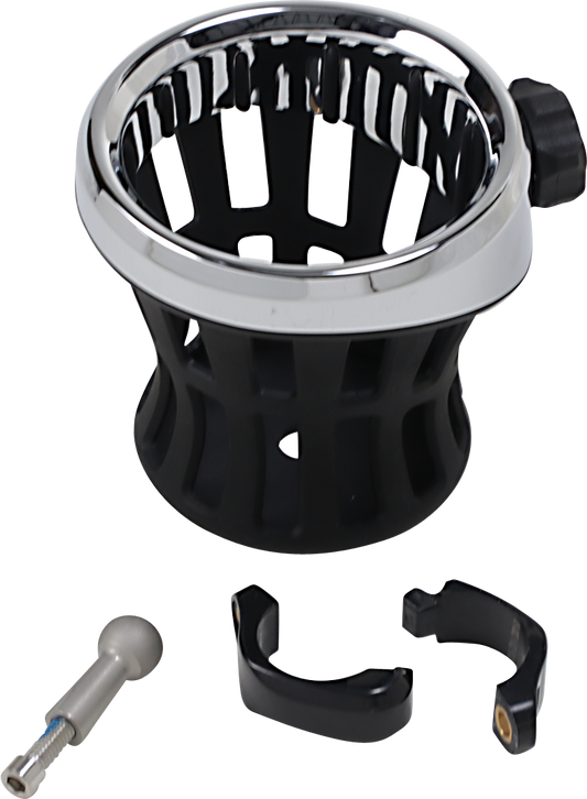 Drink Holder -  1-1/4" Handlebar Mount - Chrome/Black