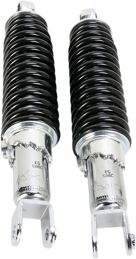 Custom Shorty Shocks with Shroud - Chrome Body/Black Spring Finish - Clevis Lowering