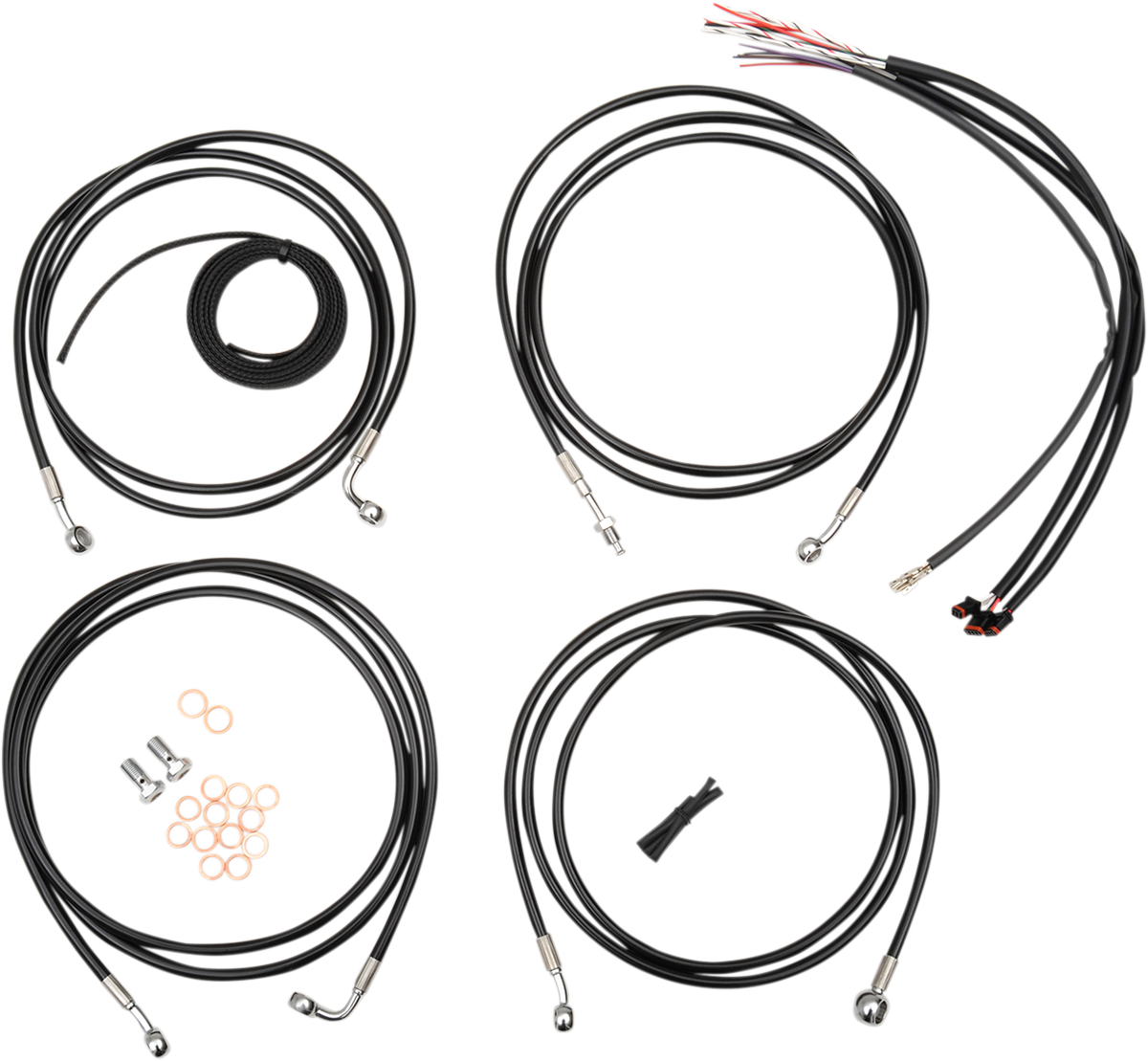 Complete Black Vinyl Braided Handlebar Cable/Brake Line Kit for 18" - 20" Ape Hanger Handlebars00877