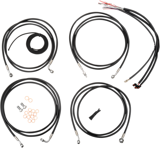 Complete Black Vinyl Braided Handlebar Cable/Brake Line Kit for 18" - 20" Ape Hanger Handlebars00877