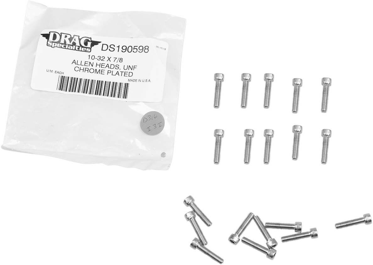 Tornillos allen estriado #10-32 x 7/8" cromo