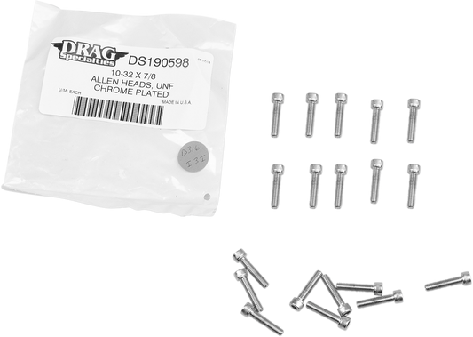 Tornillos allen estriado #10-32 x 7/8" cromo