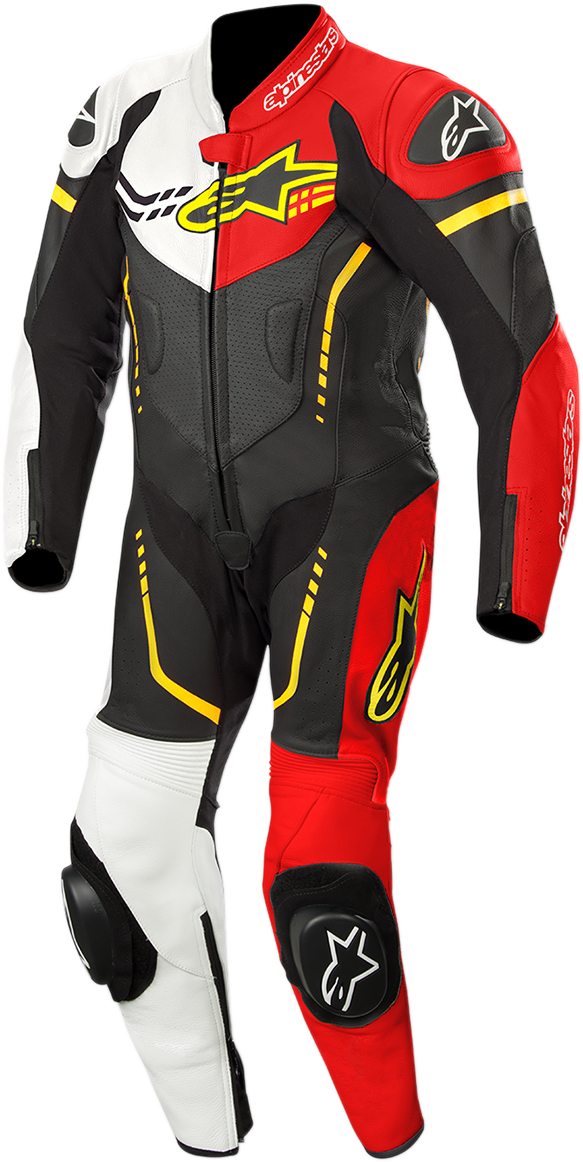 Youth GP Plus 1-Piece Leather Suit - Black/White/Red Fluorescent/Yellow Fluorescent - US 24 / EU 130