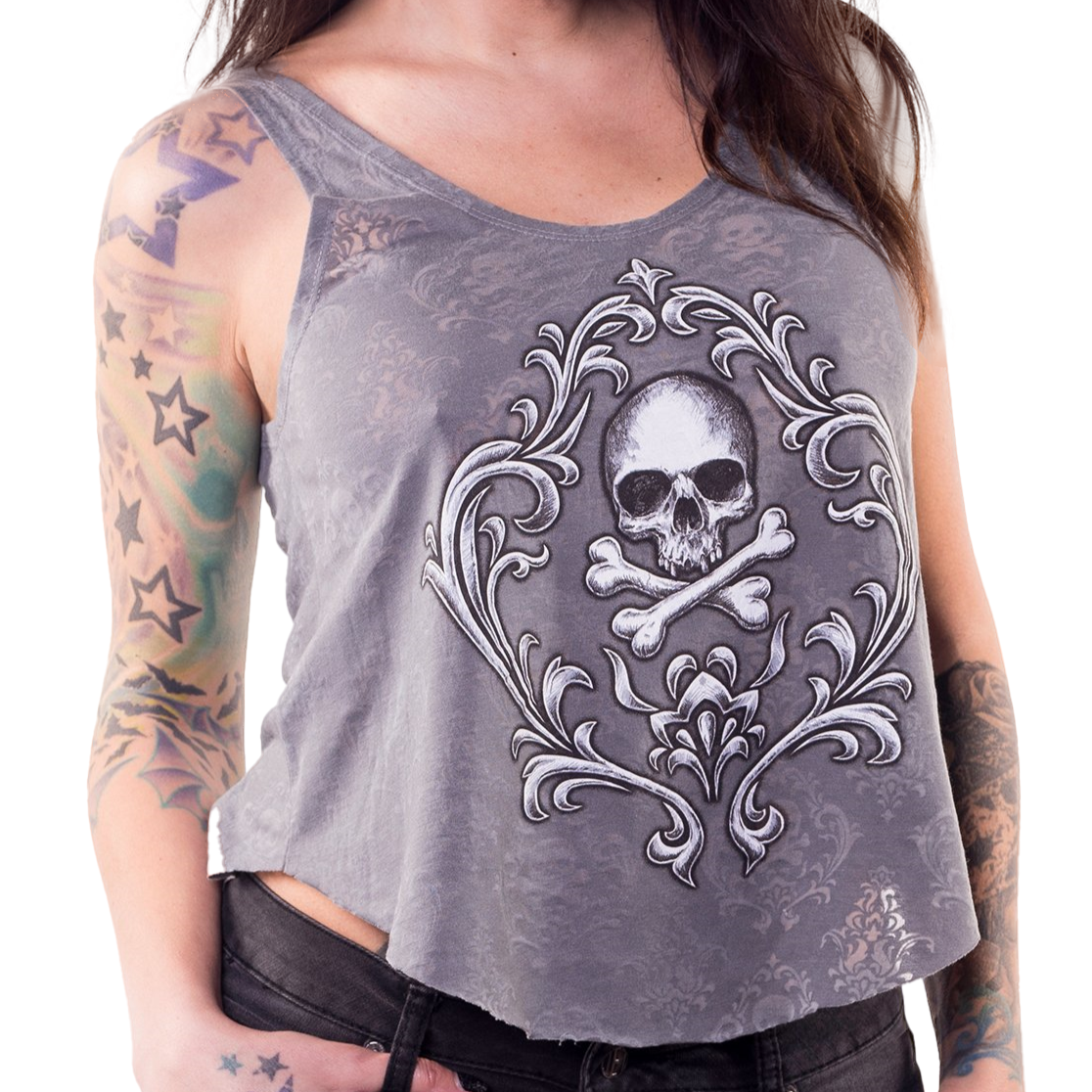 Blusa Tank Top Lethal Threat Skull & Crossbones Loose gris